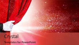  Presentation with curtain opening - Slide set with glove opening red velvet curtain background and a red colored foreground