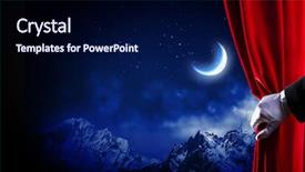  Presentation with curtain opening - Audience pleasing slide deck consisting of glove opening red velvet curtain backdrop and a navy blue colored foreground