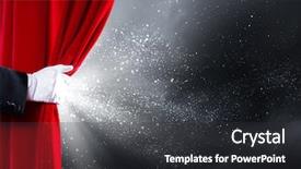  Presentation with red curtain - PPT theme featuring glove opening red velvet curtain background and a dark gray colored foreground