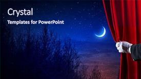  Presentation with red curtain - Beautiful slide set featuring glove opening red velvet curtain backdrop and a navy blue colored foreground