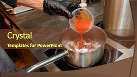  Presentation with little chef - Audience pleasing PPT layouts consisting of gloved chef is adding strained backdrop and a tawny brown colored foreground