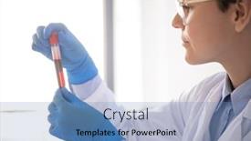  Presentation with substance - Cool new PPT layouts with gloved-female-scientist-or-pharmacist backdrop and a teal colored foreground