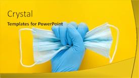 Presentation with medical ppe - Presentation design featuring gloved-hand-gripping-a-single background and a yellow colored foreground