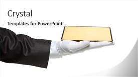  Presentation with white gold - Cool new presentation theme with gloved hand holding a gold backdrop and a white colored foreground