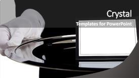  Presentation with silver - PPT theme consisting of gloved hand holding a silver background and a dark gray colored foreground