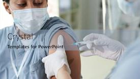  Presentation with vaccination - Colorful presentation theme enhanced with gloved-hand-of-clinician-making backdrop and a light blue colored foreground