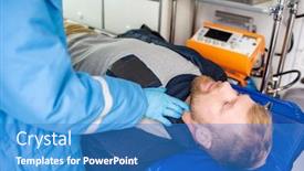  Presentation with first aid - Theme with gloved-hand-of-paramedic-touching background and a teal colored foreground