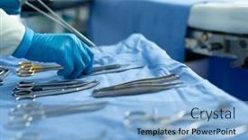  Presentation with operation theatre healthcare medical - Presentation design consisting of gloved-hand-of-surgical-tech background and a light blue colored foreground