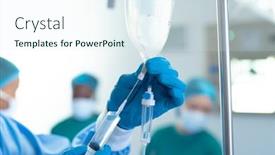  Presentation with medical hand - Presentation having gloved-hand-of-surgical-tech background and a sky blue colored foreground