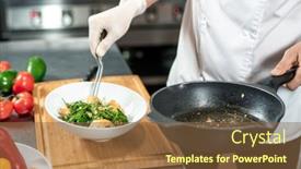  Presentation with chef - Colorful presentation enhanced with gloved-hand-of-young-chef backdrop and a tawny brown colored foreground
