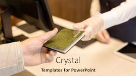  Presentation with receptionist - Audience pleasing PPT theme consisting of gloved-hand-of-young-female backdrop and a lemonade colored foreground