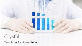  Presentation with flasks - Presentation theme consisting of gloved-hands-of-contemporary-clinician background and a white colored foreground