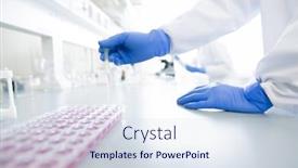  Presentation with pipette - Presentation design consisting of gloved-hands-of-researcher background and a sky blue colored foreground