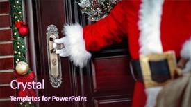  Presentation with open door - Slide set with gloved hands of santa claus background and a wine colored foreground