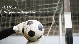  Presentation with soccer net - Cool new PPT layouts with gloved-hands-of-successful-goalkeeper backdrop and a dark gray colored foreground