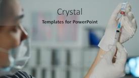  Presentation with injection preparing - Slide deck with gloved-hands-of-young-female background and a light gray colored foreground