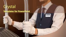  Presentation with hotel - PPT layouts consisting of gloved-hands-of-young-porter background and a tawny brown colored foreground