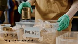  Presentation with volunteer - Slide deck featuring gloved-hands-of-young-volunteer background and a coral colored foreground