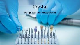  Presentation with tools - Colorful presentation theme enhanced with gloved hands picking dental tools backdrop and a light blue colored foreground