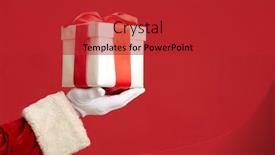  Presentation with bound - Beautiful PPT layouts featuring gloved santa hand holding giftbox bound with red ribbon backdrop and a crimson colored foreground