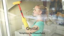  Presentation with housekeeping - Slide deck having gloves cleaning window with sponge background and a mint green colored foreground