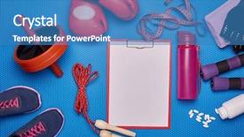  Presentation with sport blue - Amazing PPT theme having abblue - sport accessories boxing gloves dumbbells backdrop and a teal colored foreground