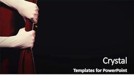  Presentation with hands holding - Slides enhanced with gloves holding curtain at stage background and a  colored foreground