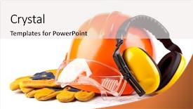  Presentation with manufacturing safety - Presentation theme with gloves on a white background background and a sky blue colored foreground