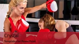  Presentation with exercise-class - Audience pleasing slides consisting of fall classes - two boxing women workout backdrop and a crimson colored foreground