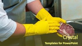  Presentation with meat - Audience pleasing presentation theme consisting of gloves washing and cleaning backdrop and a tawny brown colored foreground