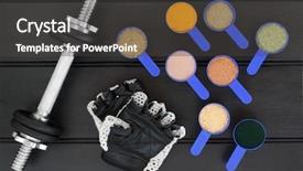  Presentation with body building - Presentation design enhanced with gloves with dietary food supplement background and a dark gray colored foreground