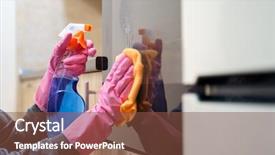  Presentation with rubber gloves - Presentation theme consisting of ragged - photo of woman hands background and a tawny brown colored foreground