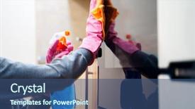  Presentation with rubber gloves - Slides enhanced with ragged - picture of woman hands background and a ocean colored foreground