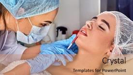  Presentation with injection plastic - Presentation with gloves with syringe lip enlargement background and a coral colored foreground