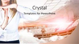  Presentation with graphic - Colorful slide deck enhanced with asking for timeout against computer backdrop and a sky blue colored foreground