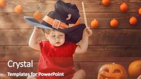  Presentation with magic wand - PPT layouts having glow sticks - happy halloween cute cheerful little background and a tawny brown colored foreground