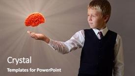  Presentation with brain child - PPT theme with glowing brain of the child background and a gray colored foreground