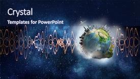  Presentation with repairer sound technology - PPT theme featuring glowing earth soundwaves - modern technology of sound background and a  colored foreground