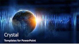  Presentation with sound - PPT layouts having glowing earth soundwaves - modern technology of sound background and a navy blue colored foreground