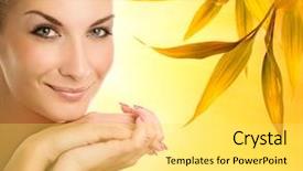  Presentation with abstract - PPT theme featuring glowing face - beautiful young woman over abstract background and a yellow colored foreground