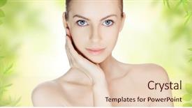  Presentation with beautiful skin - Colorful presentation design enhanced with glowing face - beautiful young woman with clean backdrop and a lemonade colored foreground