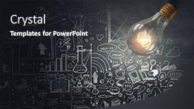  Presentation with glowing light bulb light bulb - Beautiful theme featuring glowing glass light bulb and business sketches at concrete background backdrop and a dark gray colored foreground