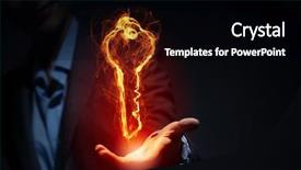  Presentation with light sign - Amazing PPT theme having glowing light key sign in palm on dark background backdrop and a black colored foreground