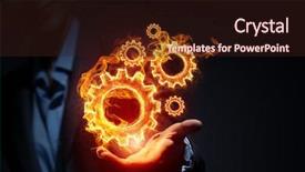  Presentation with palm - Colorful presentation theme enhanced with glowing light setting symbol in palm on dark background backdrop and a wine colored foreground