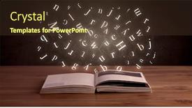  Presentation with white letters - Colorful PPT theme enhanced with glowing white alphabet letters coming out of an open book backdrop and a tawny brown colored foreground