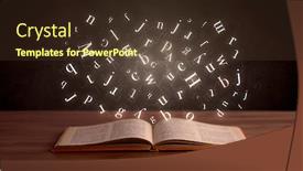  Presentation with white letters - PPT theme having glowing white alphabet letters coming out of an open book background and a tawny brown colored foreground