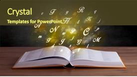  Presentation with open book - Theme enhanced with glowing yellow alphabet letters coming background and a tawny brown colored foreground