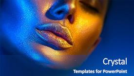  Presentation with metallic blue - PPT theme enhanced with glows - model woman skin face background and a ocean colored foreground