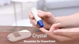  Presentation with blood - Slides featuring glucosa - woman taking blood sample background and a coral colored foreground