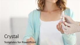  Presentation with finger - PPT layouts enhanced with glucose - doctor using lancelet on woman background and a light gray colored foreground